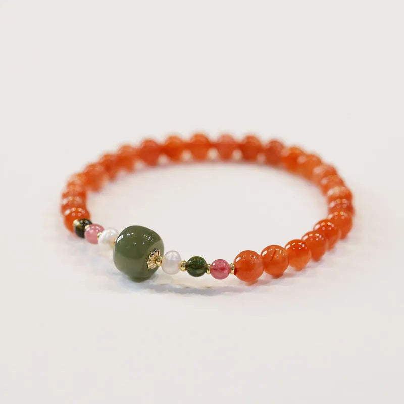 Natural Sichuan cherry red Southern red agate bracelet with round beads in retro ethnic style women's jewellery