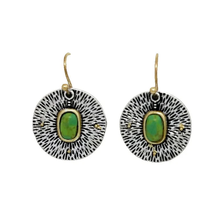 Retro turquoise and antique silver colour separation earrings with electroplated finish