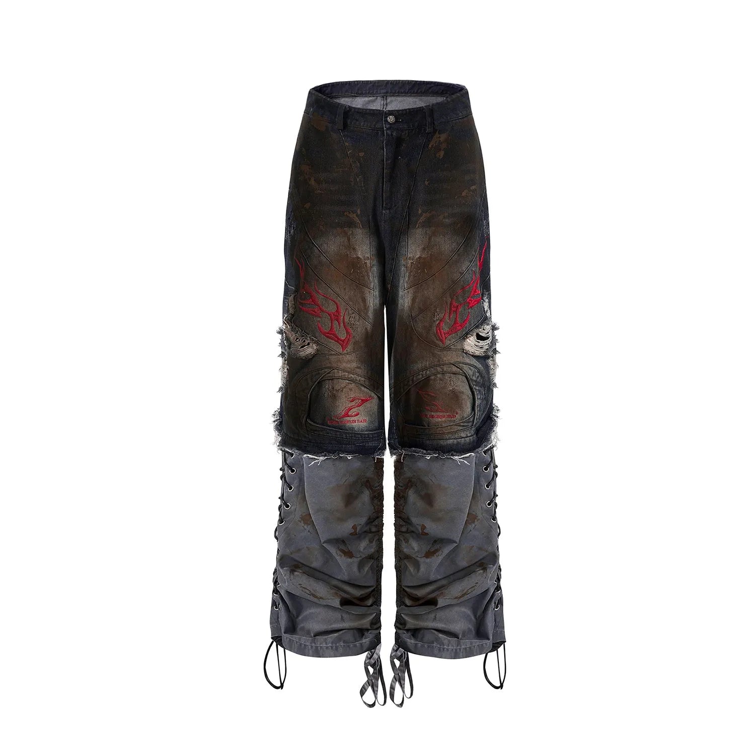 Men's retro jeans with detachable trouser legs showing wide leg denim design