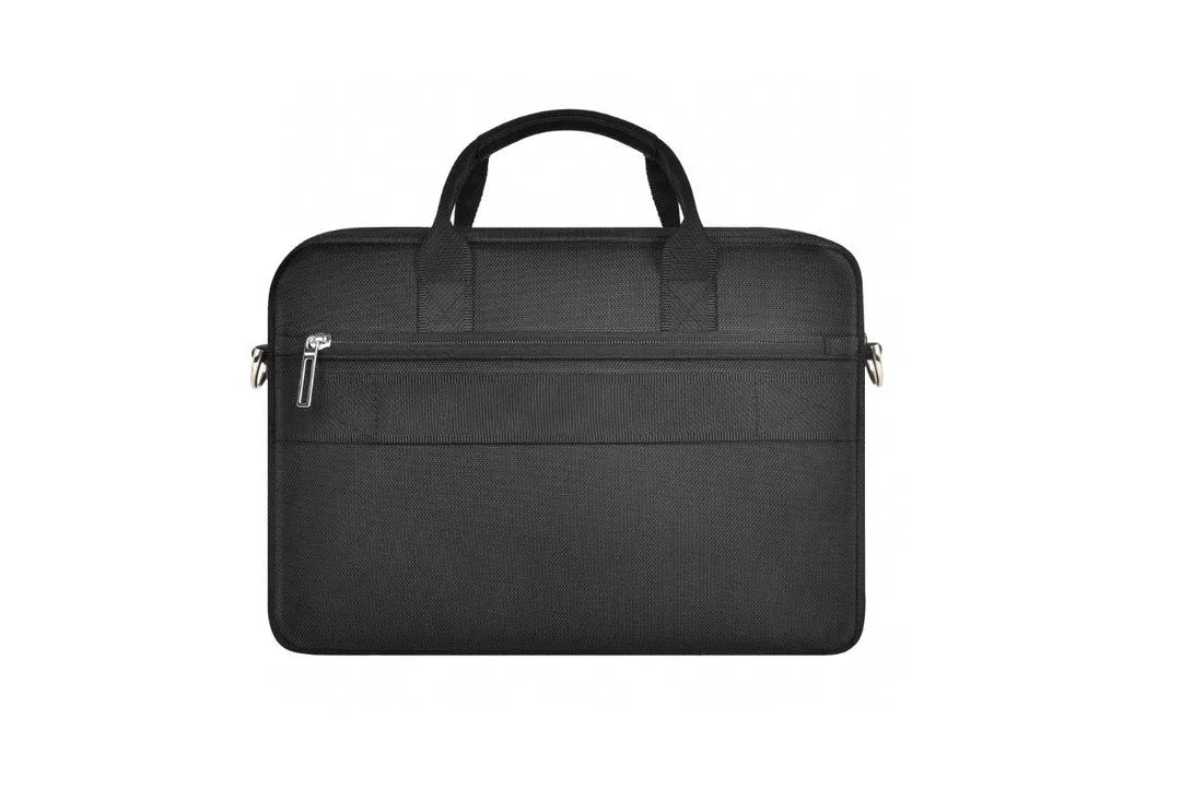Black Oxford cloth laptop handbag with multiple pockets and compartments for a 14 or 15.6-inch computer.