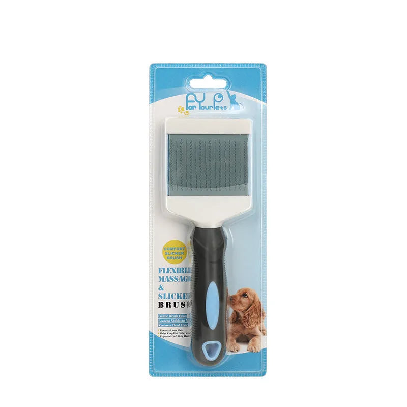 Blue plastic double-sided pet comb for dogs and cats grooming