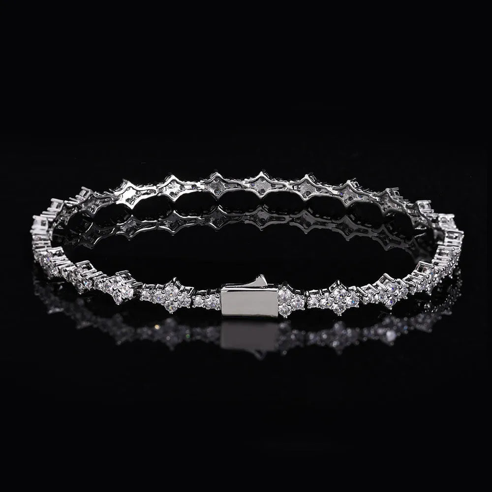 Spring fastener bracelet in copper with inlaid zircon, gold or platinum colour, 6.5mm width, hip hop unisex chain design