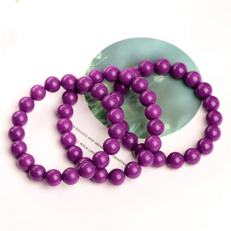 Jiuya Crystal Purple Mica unisex bracelet in single circle design with polished beads.