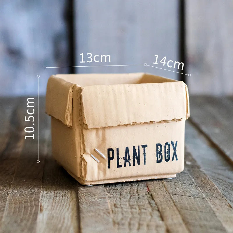 Cement flowerpot in Nordic style with bottom drainage holes on a floor