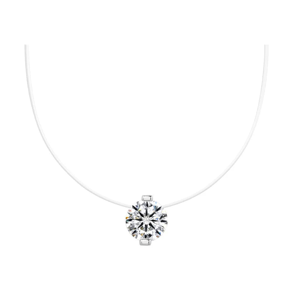 Women's moissanite necklace with invisible fishing line chain and S925 silver pendant in gift box