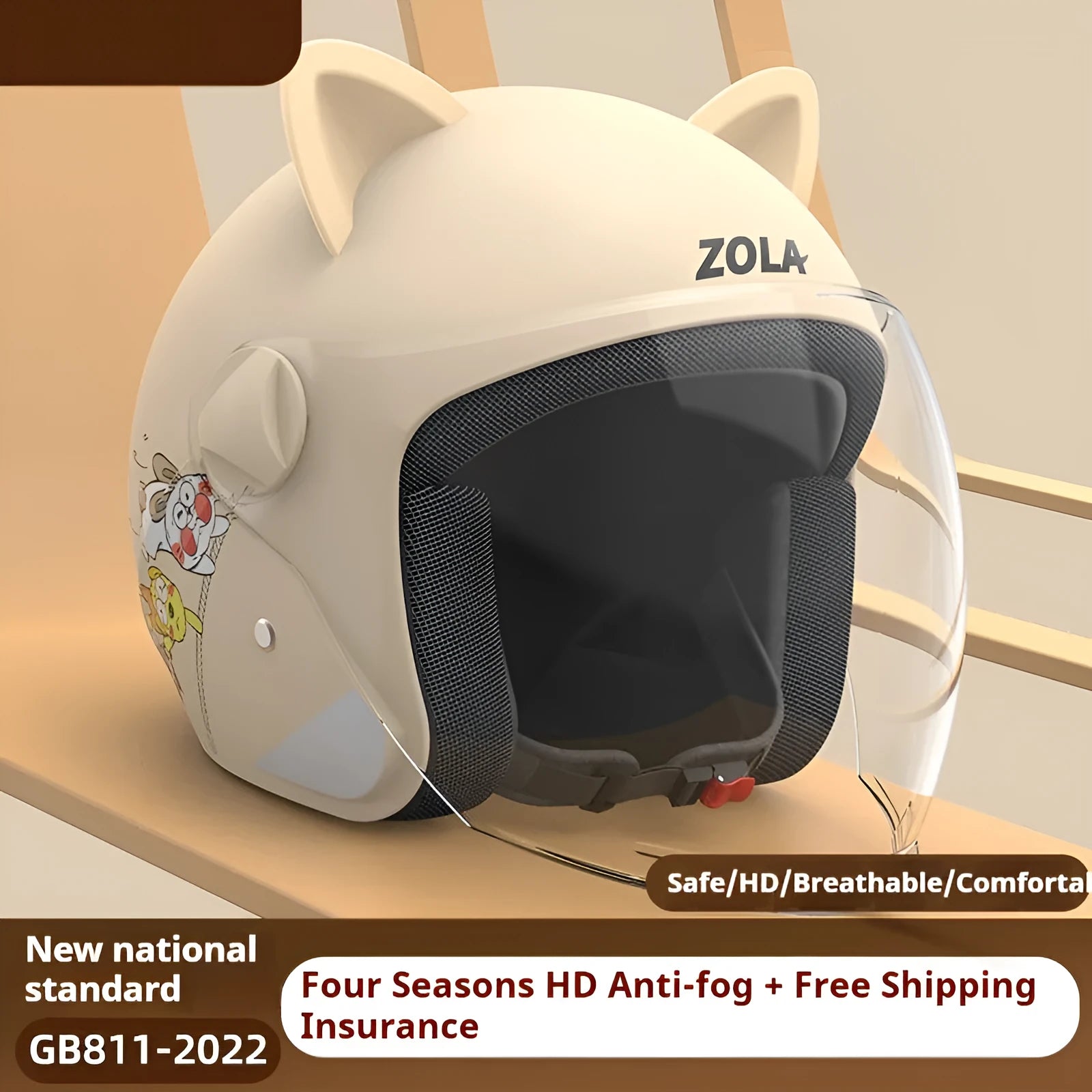 Blue winter cycling helmet with clear anti-fog visor down and integrated grey neck scarf, on a white background.