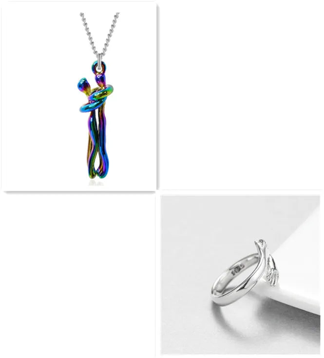 Love Hug necklace brass clavicle chain with 3cm cartoon character pendant and 40+5cm length