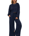Women's solid colour trousers set with long sleeve top and matching trousers in street hipster style