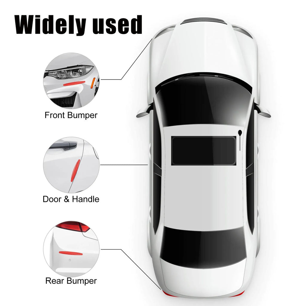 Four transparent PVC car anti-scratch protector strips measuring 13x1.5cm on a car door edge