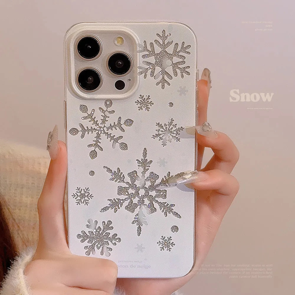 Autumn winter atmosphere TPU phone case for Apple iPhone with glitter winter floating cream design