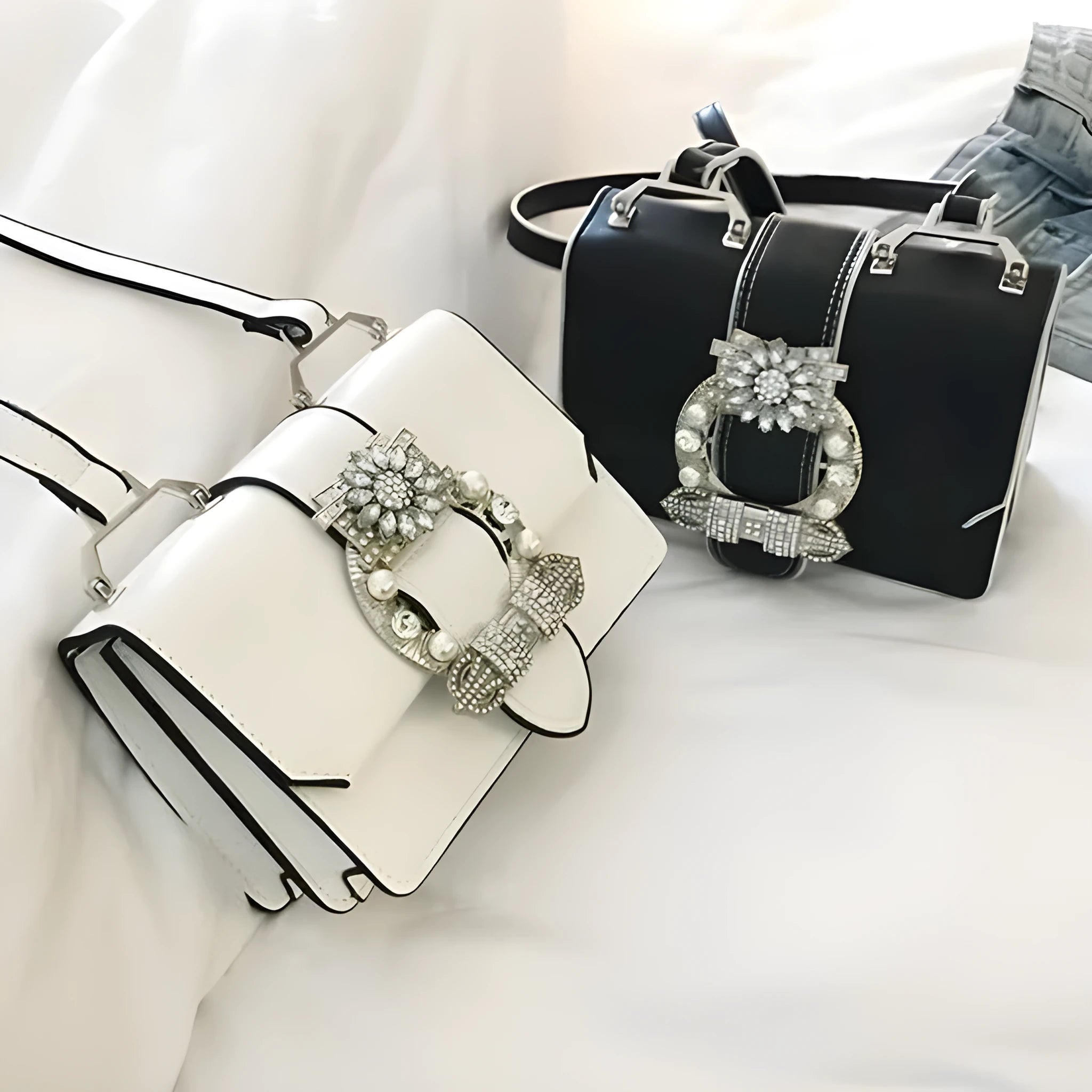 Designer diamond lock shoulder bag for women in quality PU leather, black colour option on display.