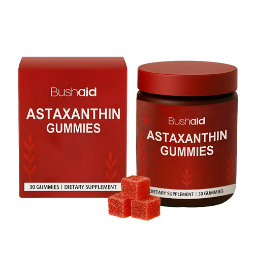 Bottle or pack of 30 astaxanthin supplement gummies with vitamin C and zinc.