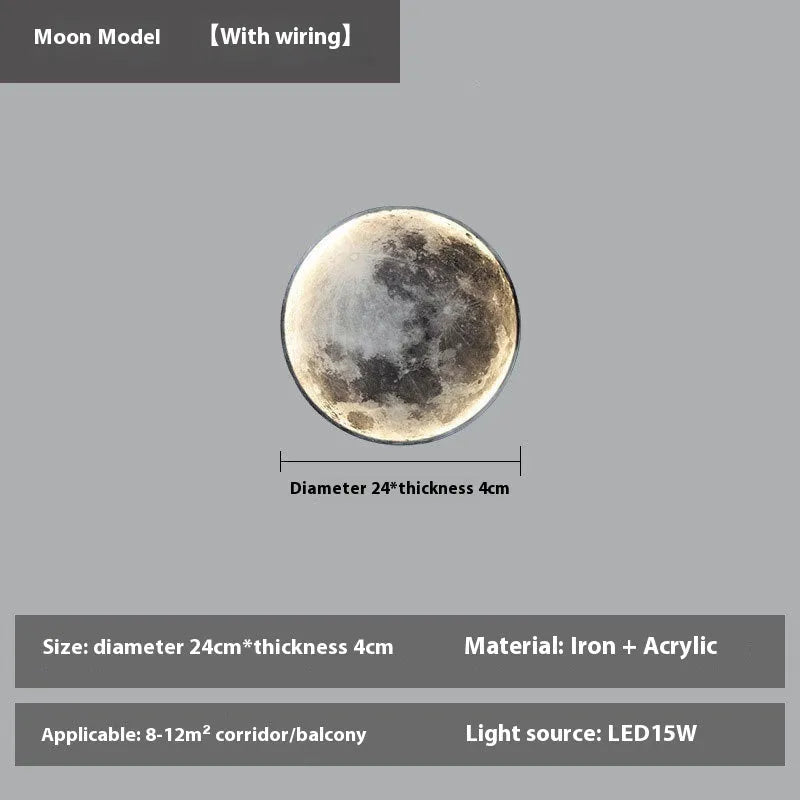 Moon wall lamp decorative wrought iron acrylic background light 24cm diameter lunar model