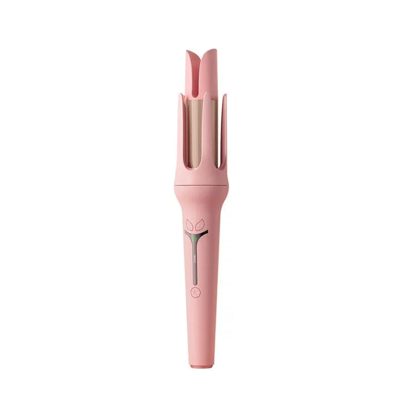 Light purple automatic hair curler with 32mm anion barrel, three clips, and a comb on a white background.