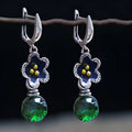 Handmade ethnic style silver alloy long earrings with micro inlay plum petal geometric design