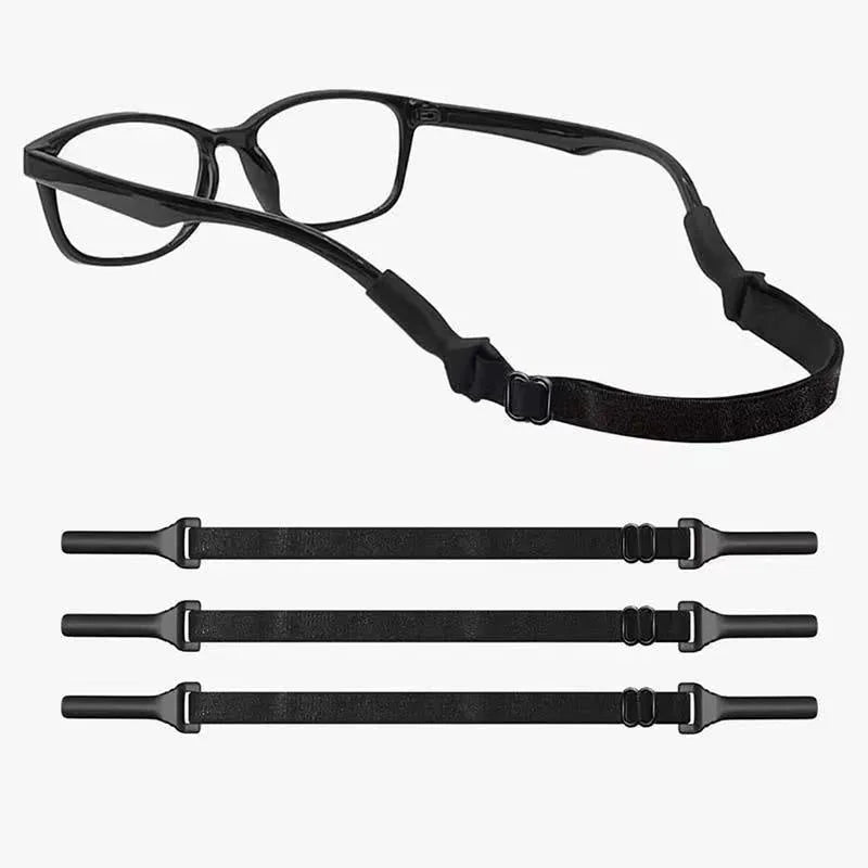 Black adjustable glasses cord with silicone earpiece rope in adult and children's style options