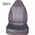 Black quilted automotive seat cover made from PU and polyester fabric, shown with plastic fitting hooks.