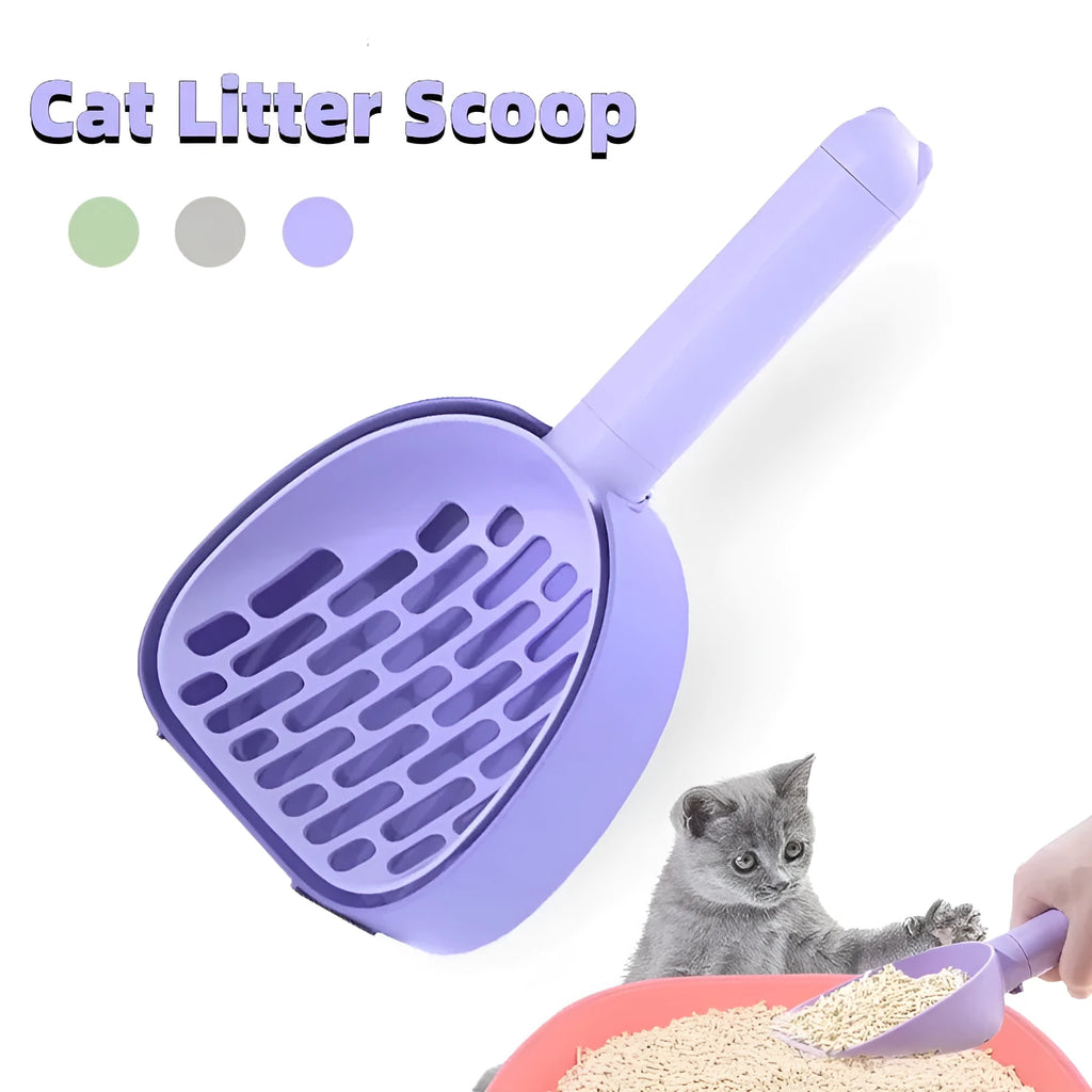 ABS plastic cat litter scoop with base featuring hidden bag storage and wall mounting capability
