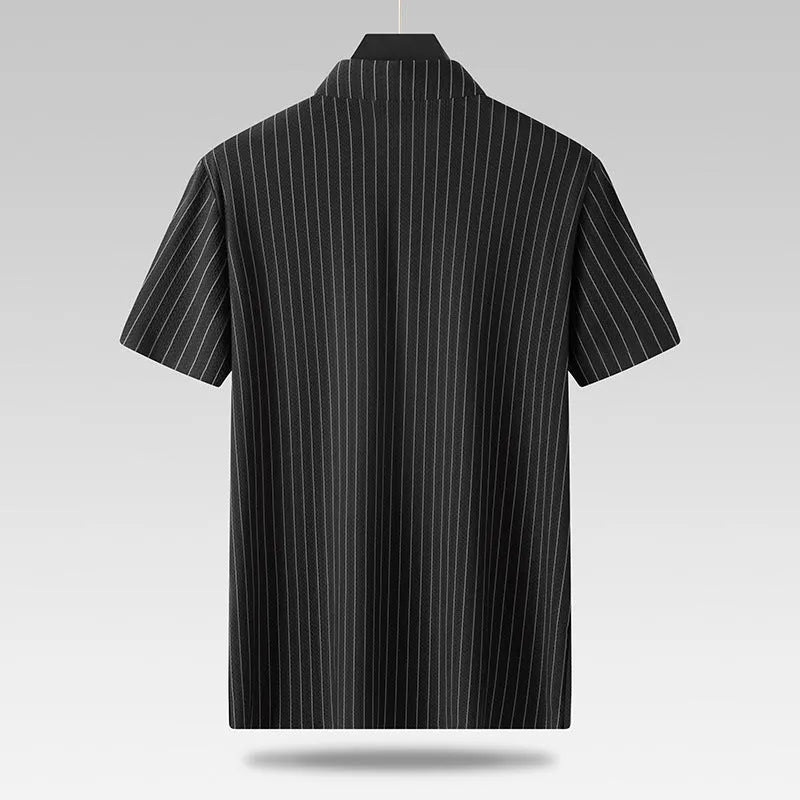 Men's plus size striped casual shirt with square collar in ice silk fabric