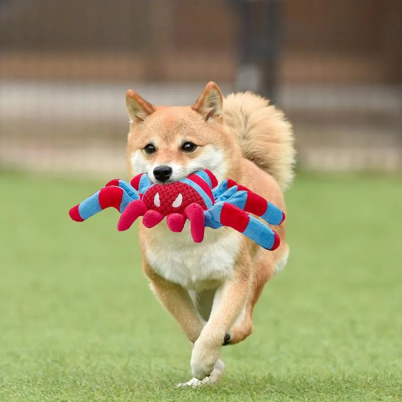 Red plush teddy bear dog toy for medium and large breeds, designed for bite-resistant chewing and teeth cleaning.