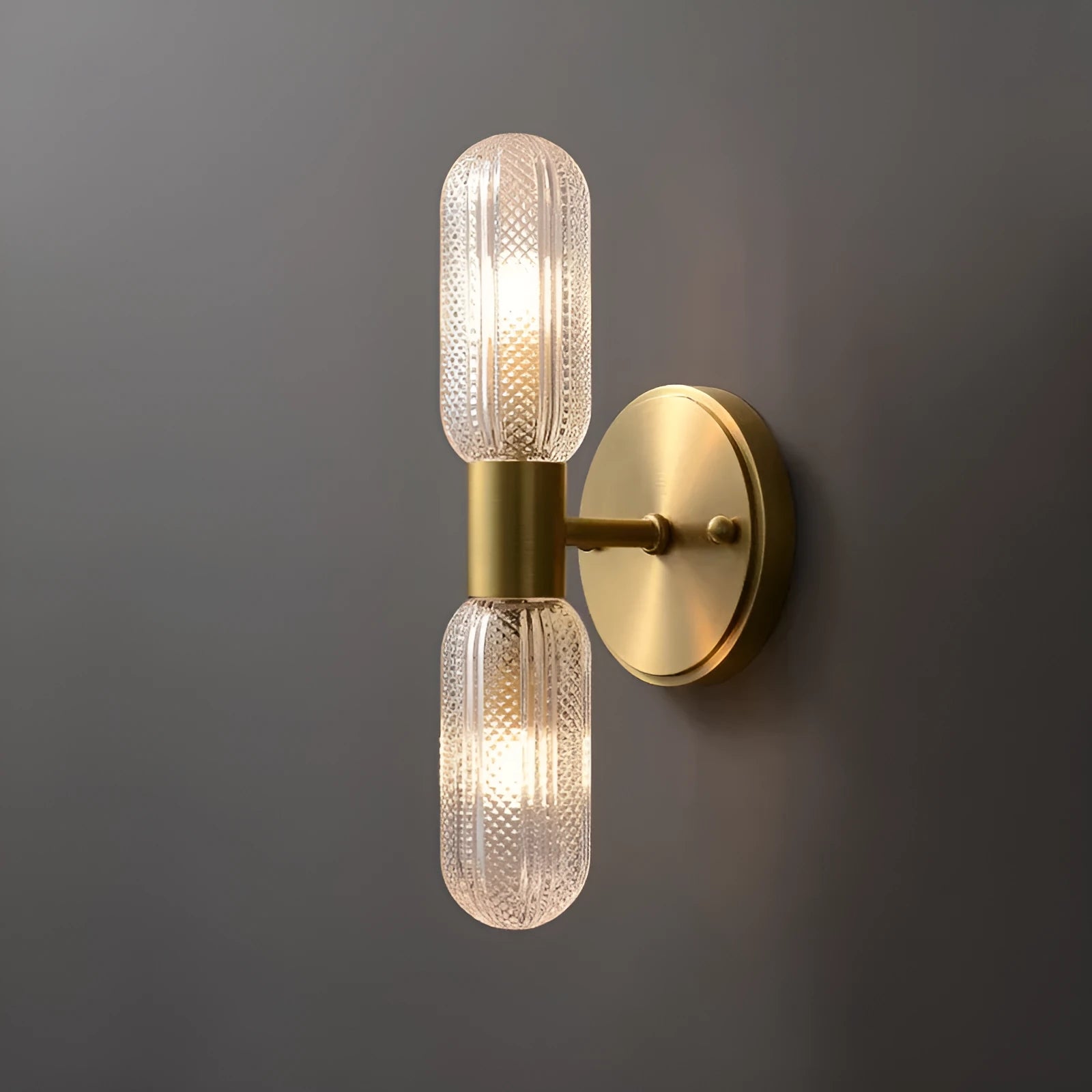 Modern copper wall lamp with two adjustable light heads in a Nordic design.
