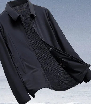 Men's ice silk summer lapel coat for business wear with sun protection in navy blue colour