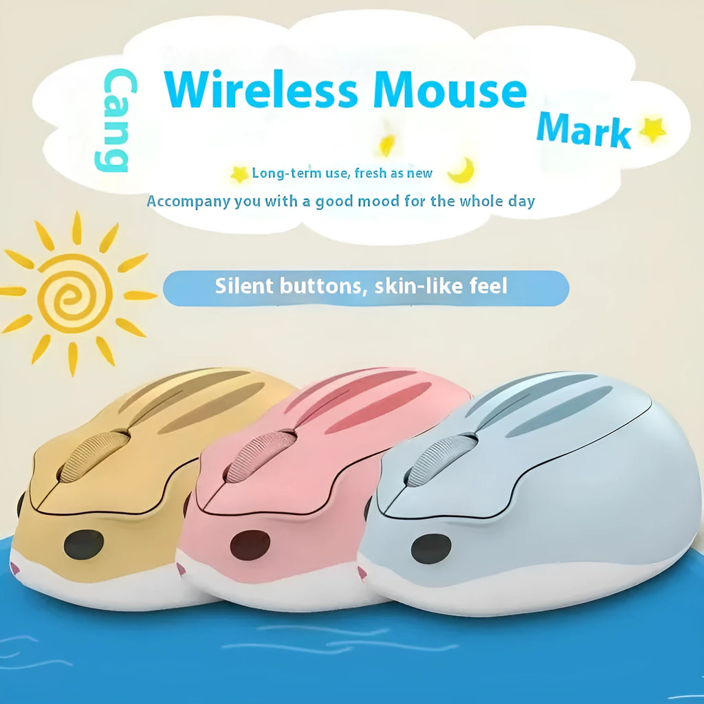Hamster wireless silent click computer mouse in grey, pink, and yellow colour options