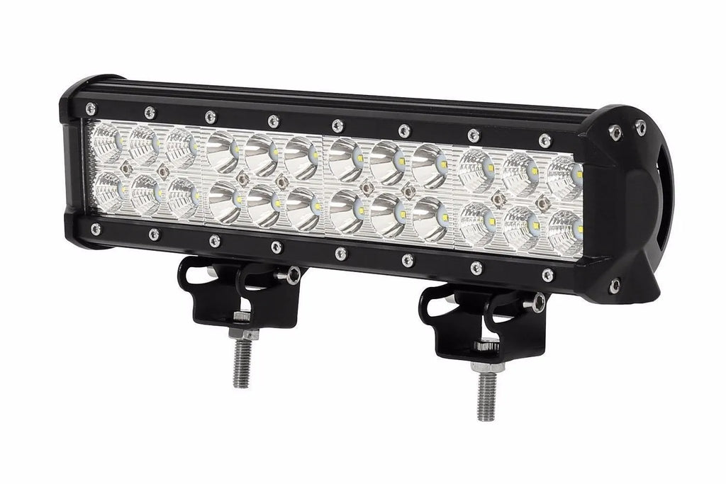 Black aluminium alloy LED roof light bar for off-road vehicles with double row LED array.