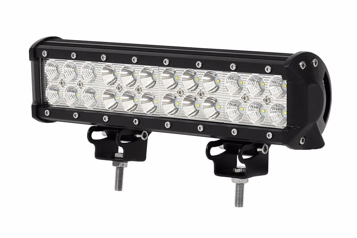 Black aluminium alloy LED roof light bar for off-road vehicles with double row LED array.