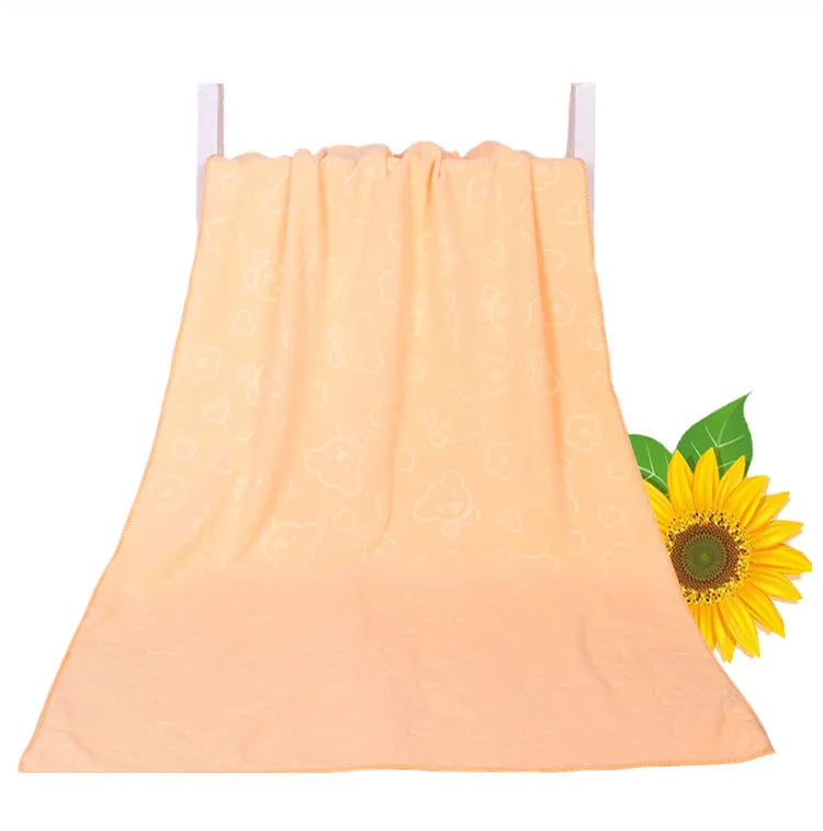 Microfiber bath and face towel with bear embossed design, 80% polyester 20% polyamide, 70x140cm and 35x75cm