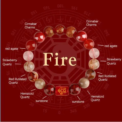 Handmade Five Elements crystal bracelet with gold wood water fire earth charms