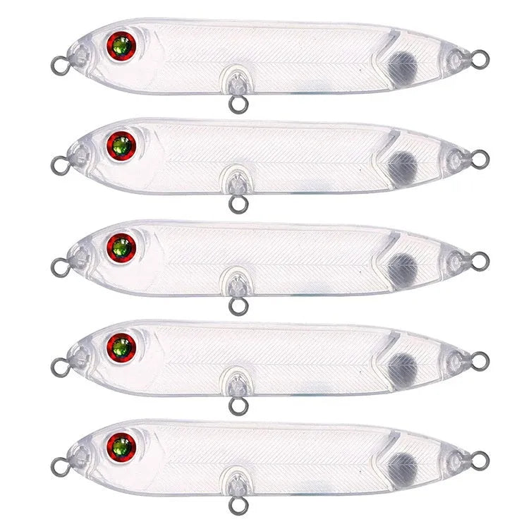 Transparent 9.5cm long ABS plastic blank fishing lure body with a 7mm slot for a fish eye.