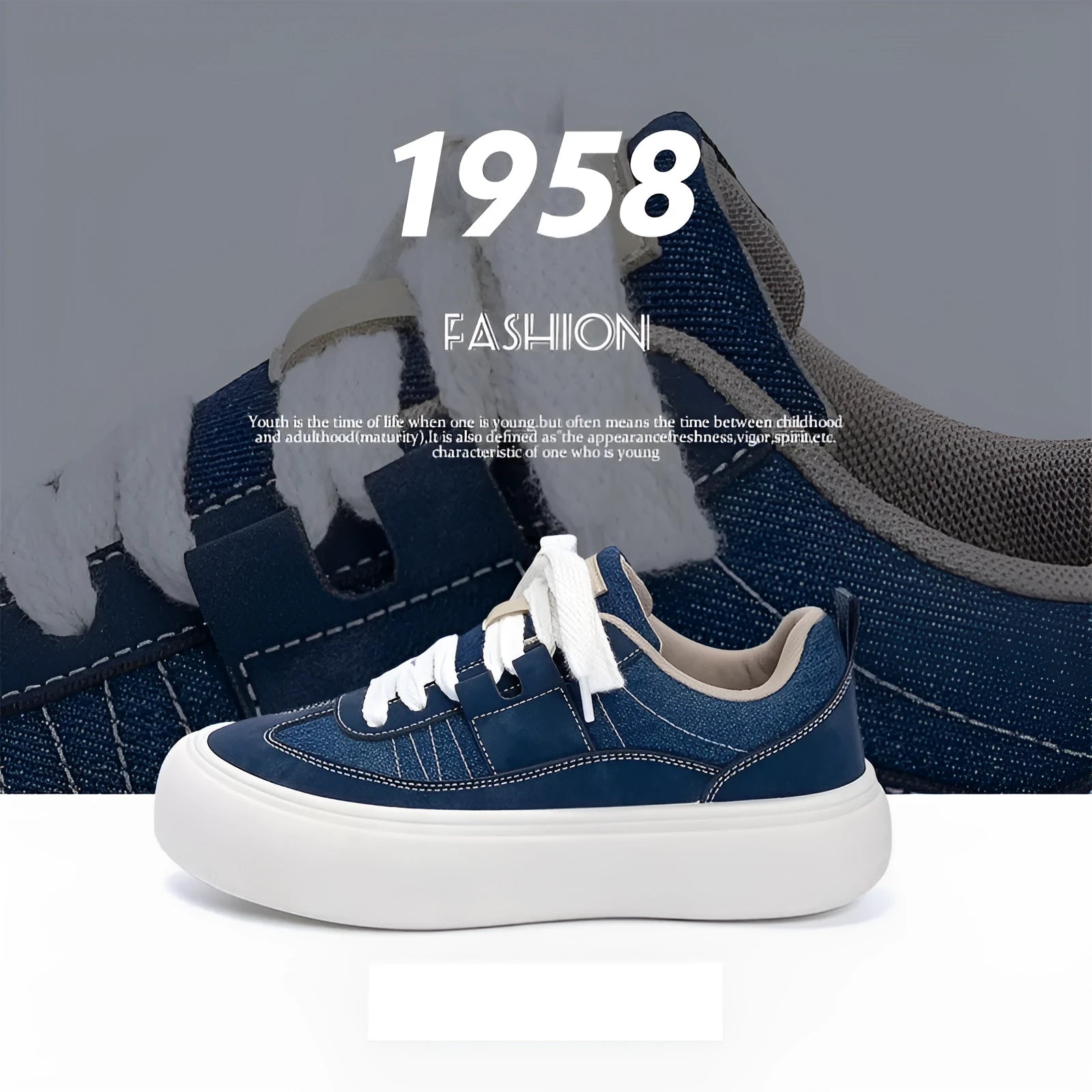 Men's black canvas platform sneakers with round toe and lace-up front on grey background