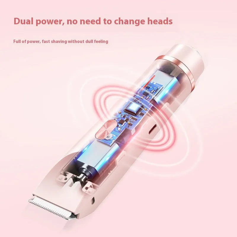 Pink women's electric hair remover with double head design for body grooming
