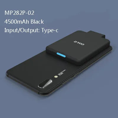 MP282P back clip battery power bank in multiple colours next to a smartphone.