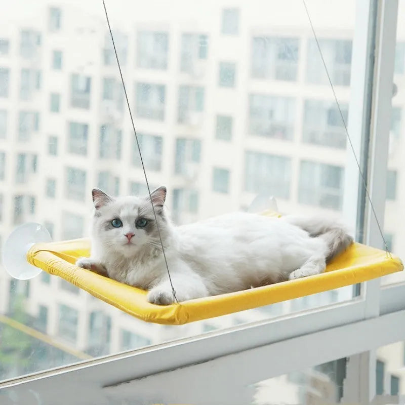 Cat hammock made of Oxford cloth with plastic steel wire, 55cm long, hanging on window with suction cups