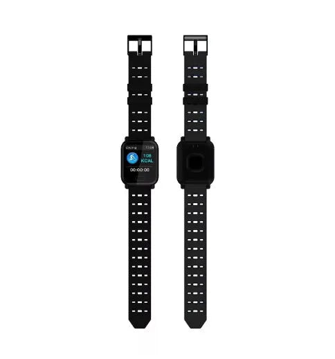 A6 smart bracelet with colour screen and silicone strap in blue, showing the zinc alloy case.