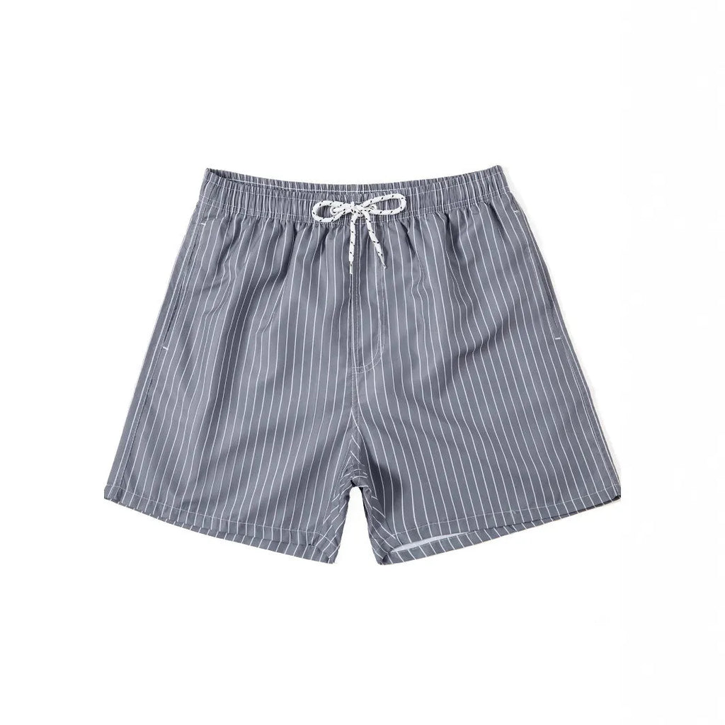 Polyester fibre striped beach shorts with straight leg opening in navy blue colour