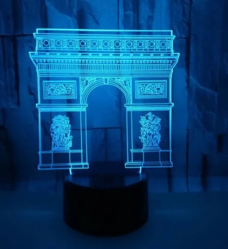 Triumphal Arch 3D night light showing Acrylic panel on black ABS base with touch control
