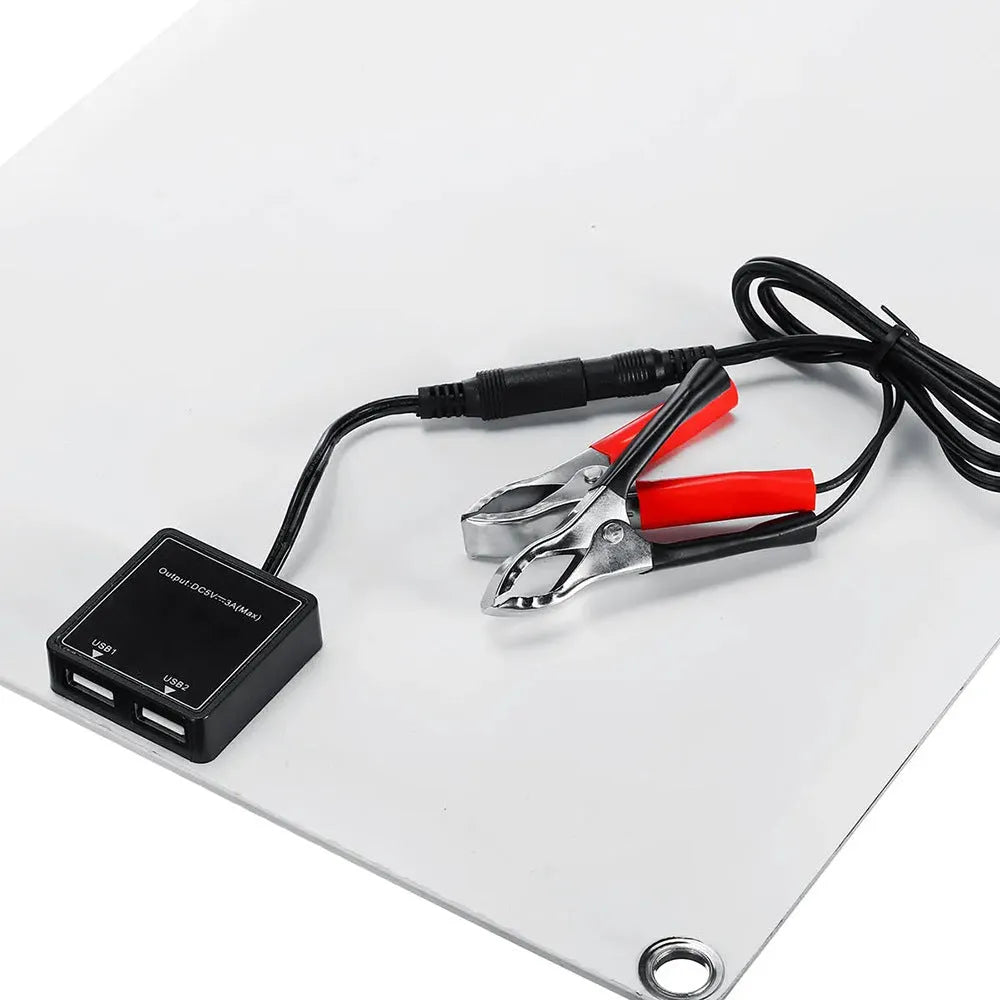 30W semi-flexible solar panel for outdoor USB charging of phones and devices