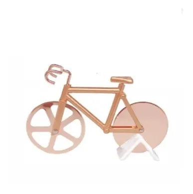 Bicycle shaped pizza cutter with stainless steel blade and ABS handle on white background