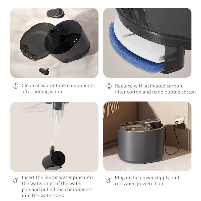 Automatic pet water fountain with USB cable, water pump, and filter element in Berlin blue colour