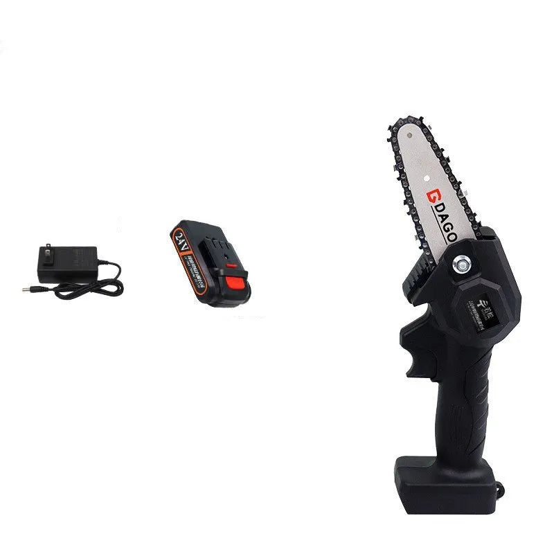 Wireless 6-inch lithium battery chainsaw with rechargeable battery and charger, EU model, green and black colour