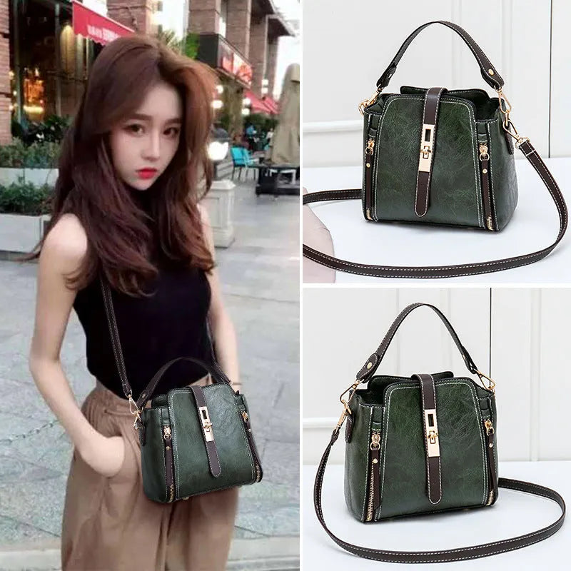 Faux leather women shoulder bag in black with detachable handle and adjustable strap