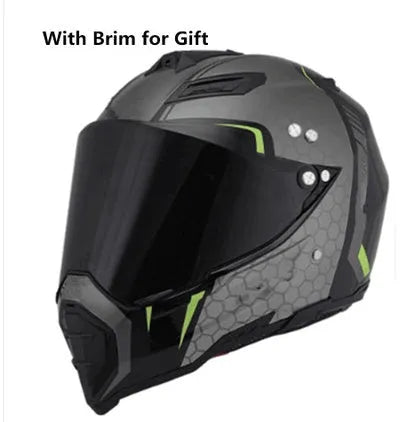 Full face dual-use off-road helmet in ABS with pull-down visor, multiple colour options
