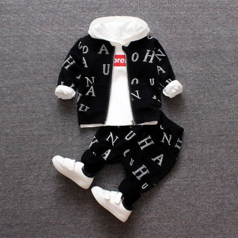 Children's red and white polyester-vinylon clothes set with long sleeves in four size options