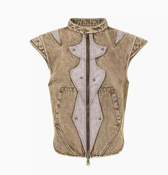 Men's Korean-style pleated denim vest in picture colour with cotton fabric construction