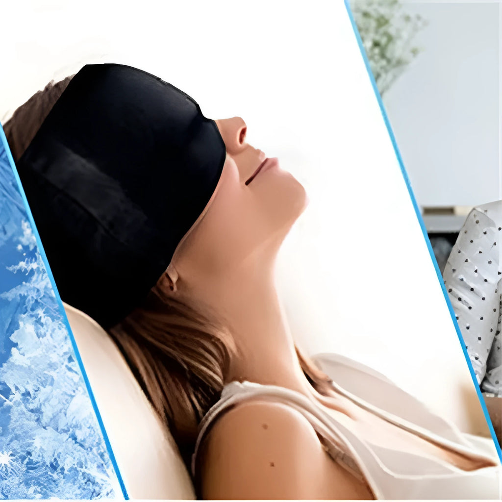 Black ice gel headache relief eye mask shown on a white background.