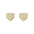 Pair of golden heart-shaped moissanite stud earrings on S925 sterling silver posts
