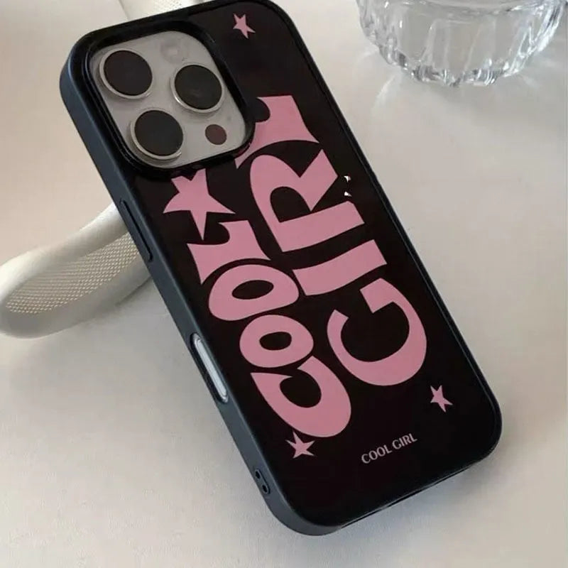 Black pink silicone phone case with creative star pattern and text print for Apple iPhone